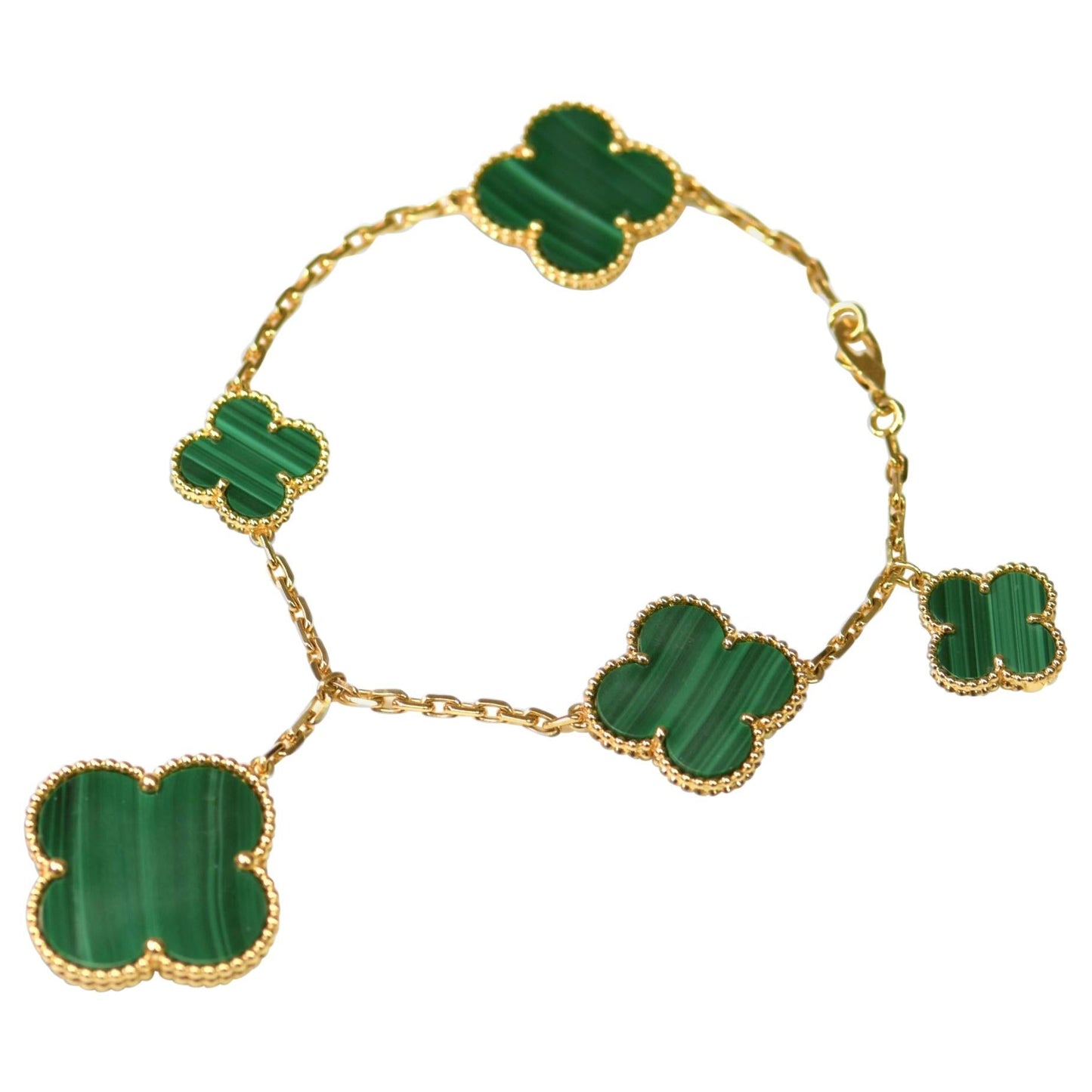 [Basjewels]MAGIC CLOVER MALACHITE GOLD BRACELET 5 MOTIFS