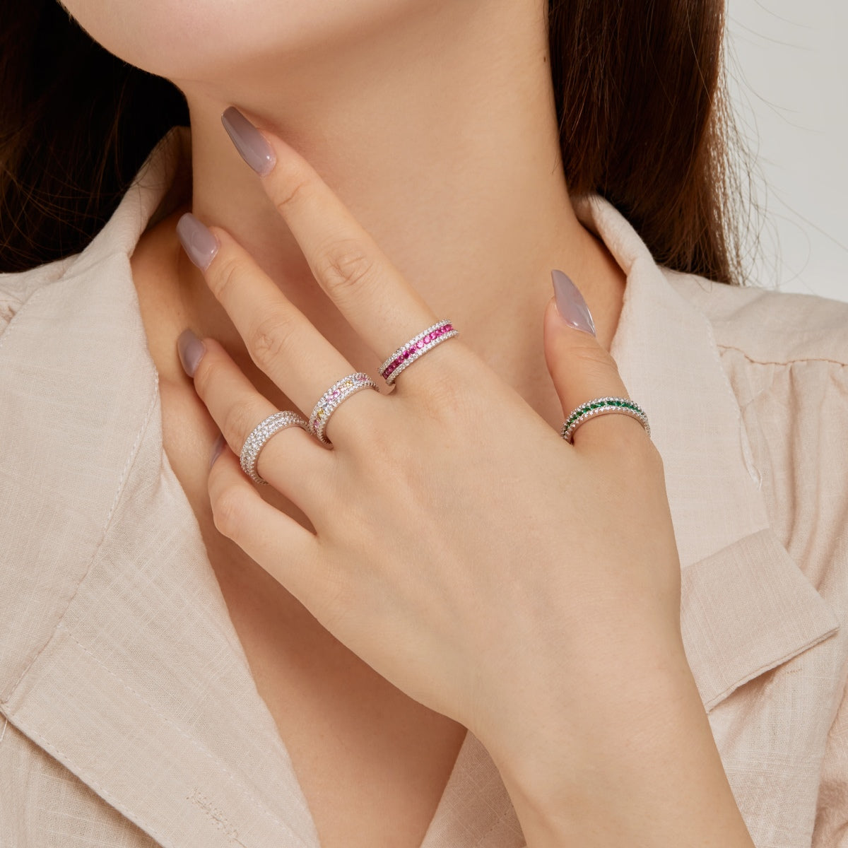 [BASLOVE]Delicate Colorful Round Cut Daily Ring