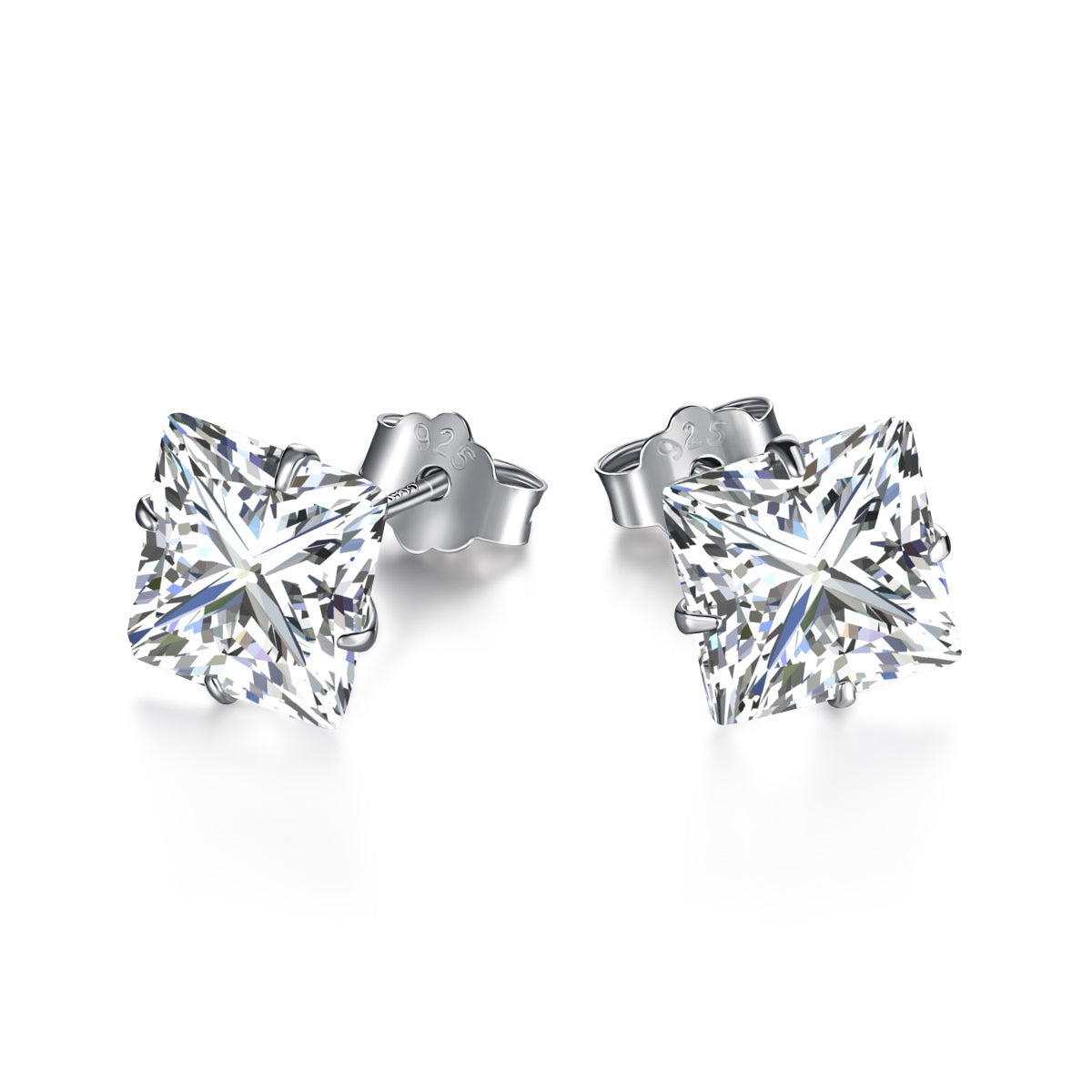 [BASLOVE]Stylish Shiny Square Center Stone Stud Earrings