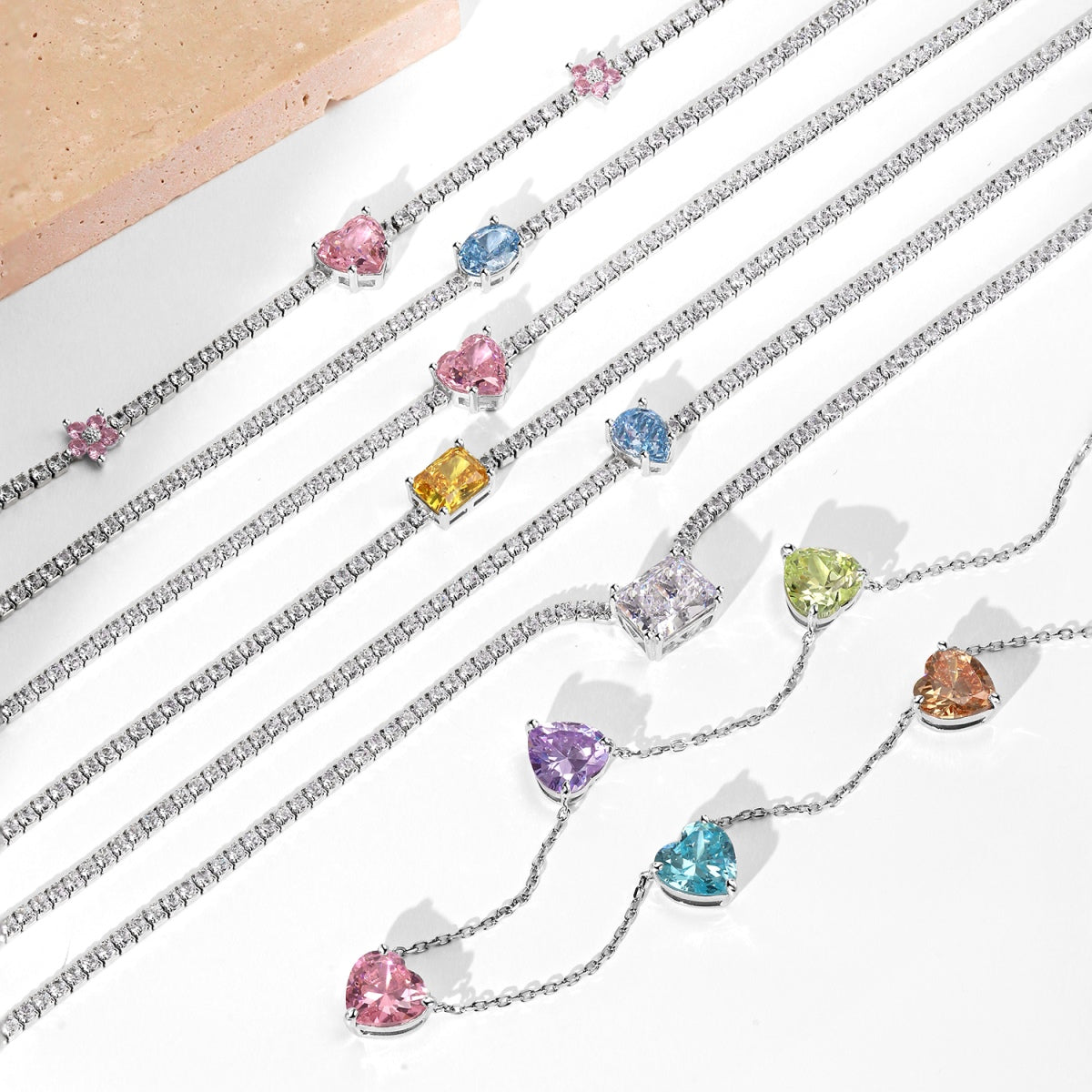 [BASLOVE]Dazzling Pink Heart Flower Necklace