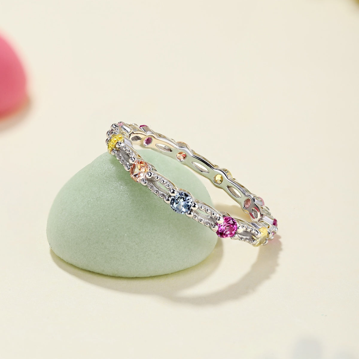 [BASLOVE]Sparkling Colorful Round Cut Tennis Ring