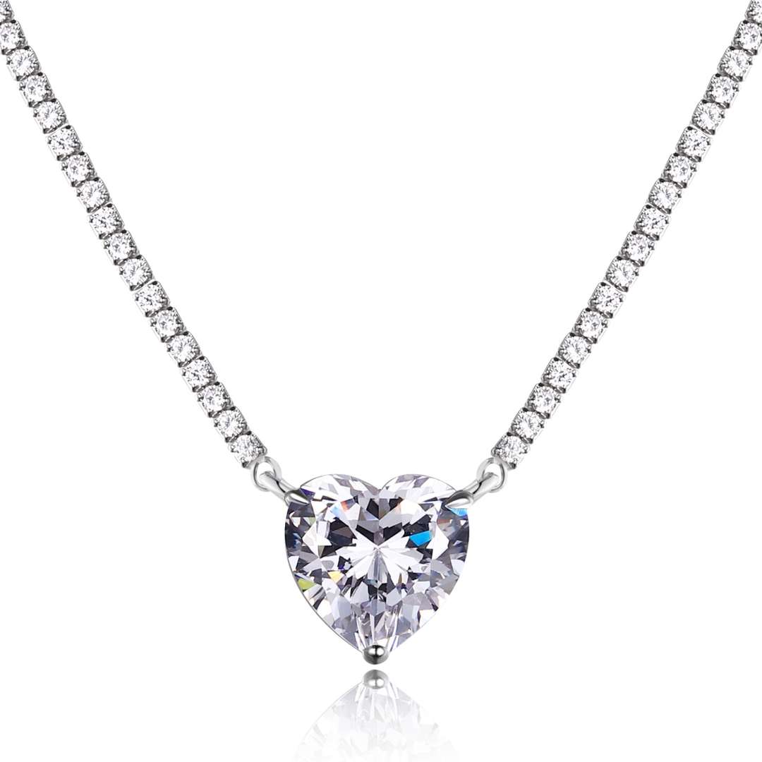 [BASLOVE]8.0 Carat Versatile Colorful Sweet Heart-Shaped Tennis Necklace