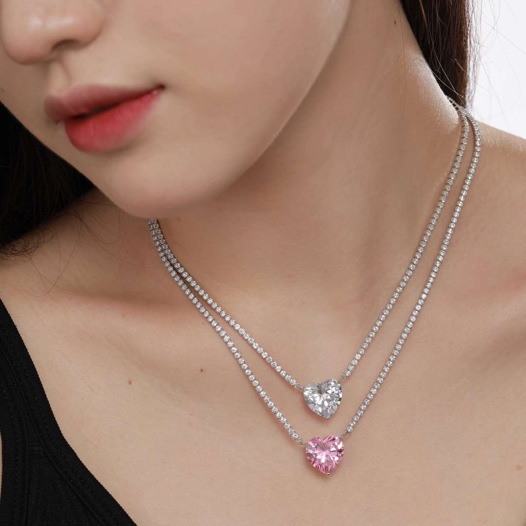 [BASLOVE]8.0 Carat Versatile Colorful Sweet Heart-Shaped Tennis Necklace