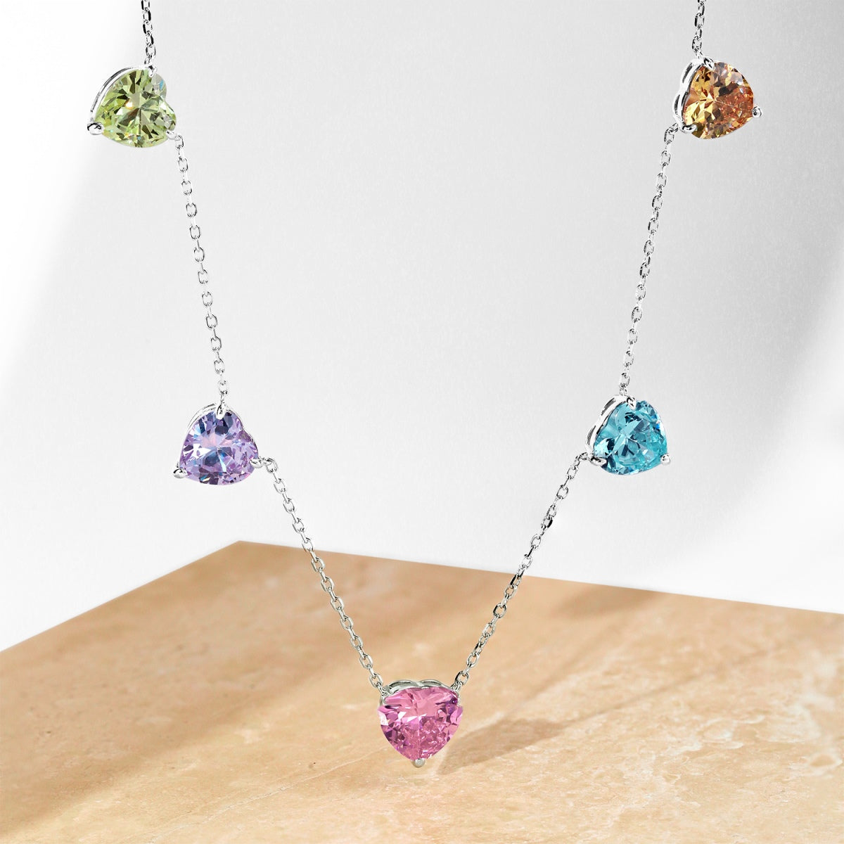 [BASLOVE]Sparkling Colorful Heart Cut Necklace