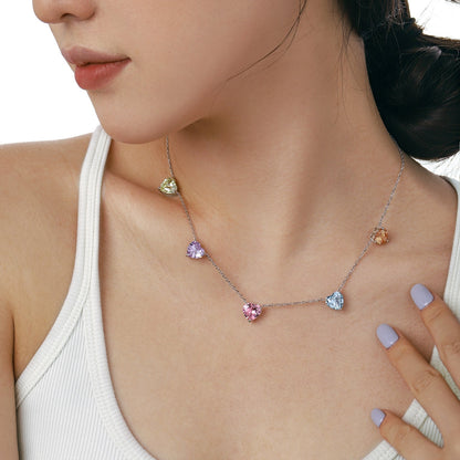 [BASLOVE]Sparkling Colorful Heart Cut Necklace