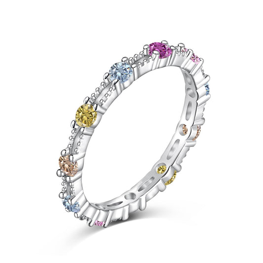 [BASLOVE]Sparkling Colorful Round Cut Tennis Ring