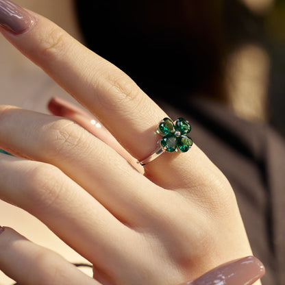 [BASLOVE]Heart-shaped Four-Leaf Clover Ball Ring