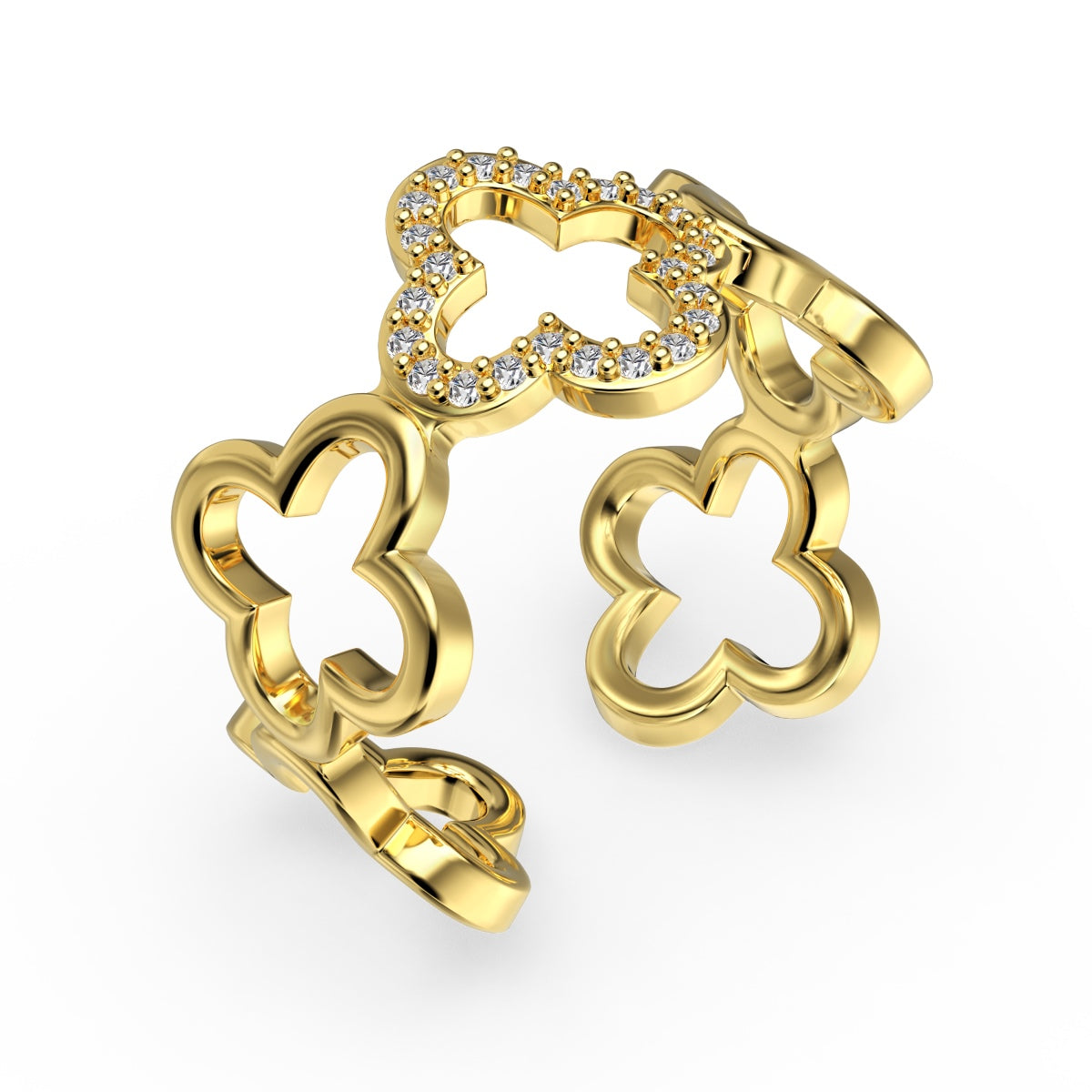 [BASLOVE]Hollow Design Four-Leaf Clover Flower Shape Ring