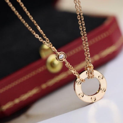 [Basjewels]LOVE NECKLACE ADJUSTABLE ROSE GOLD 2 DIAMOND