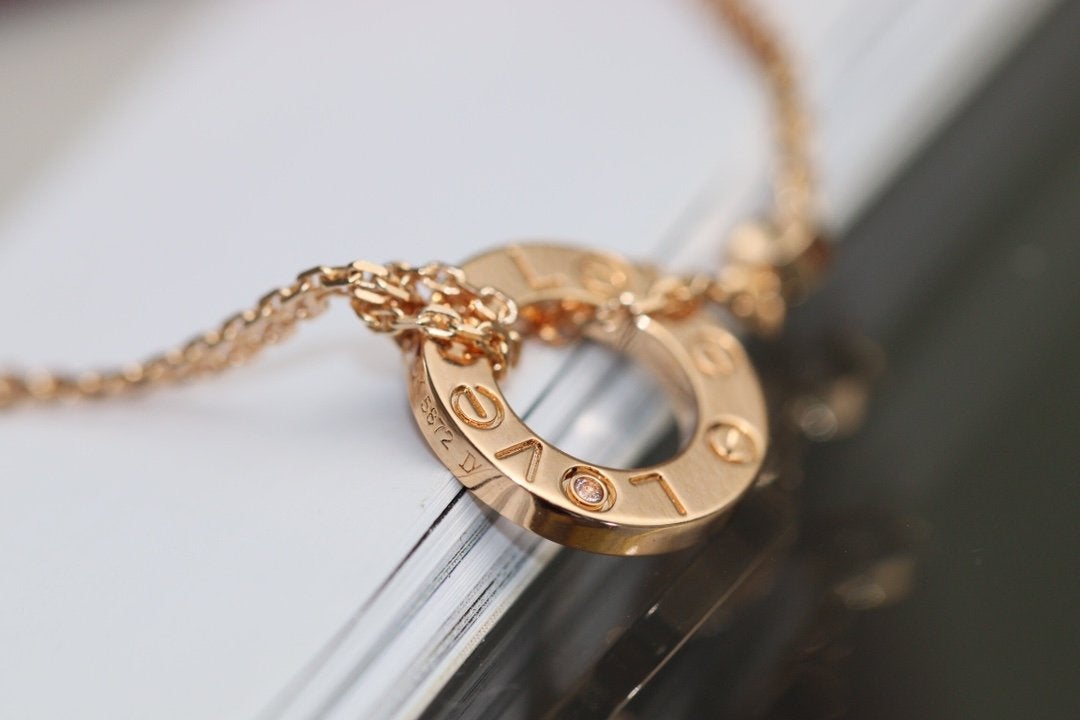 [Basjewels]LOVE NECKLACE ADJUSTABLE ROSE GOLD 2 DIAMOND