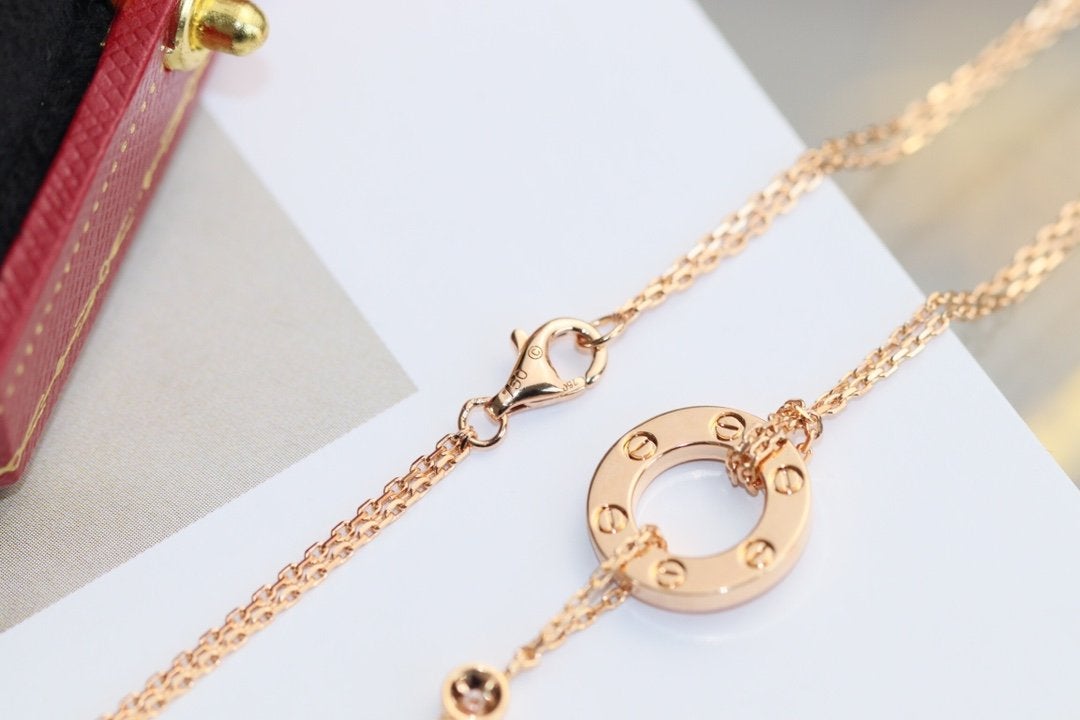 [Basjewels]LOVE NECKLACE ADJUSTABLE ROSE GOLD 2 DIAMOND