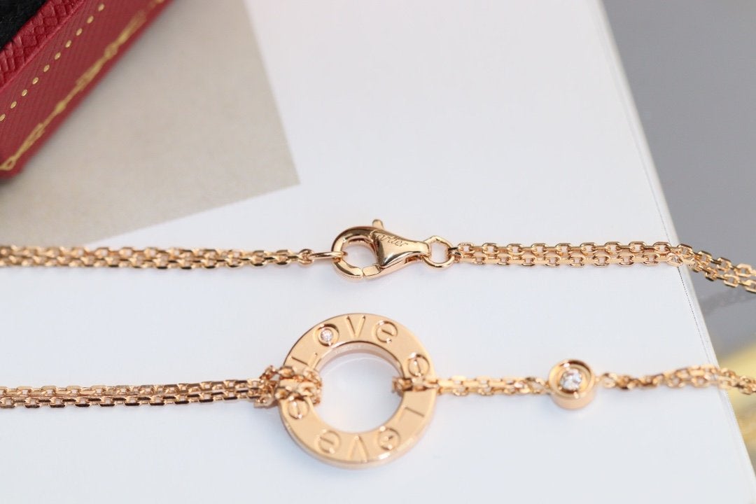 [Basjewels]LOVE NECKLACE ADJUSTABLE ROSE GOLD 2 DIAMOND