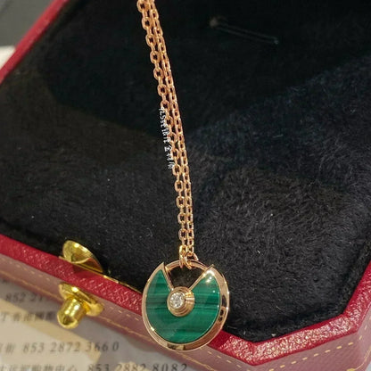 [Basjewels]AMULETTE ROSE GOLD MALACHITE NECKLACE