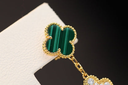 [Basjewels]CLOVER EARRINGS GOLD MALACHITE DIAMOND 3 MOTIF