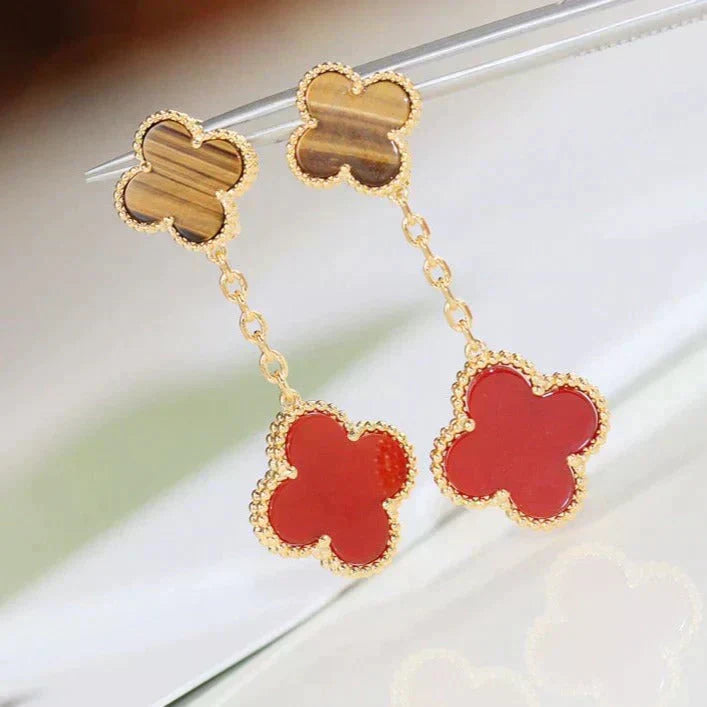 [Basjewels]CLOVER  2 MOTIF  TIGER EYE CARNELIAN EARRINGS