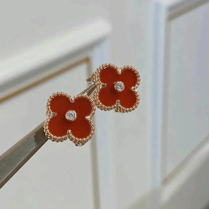 [Basjewels]CLOVER MEDIUM 1 MOTIFS CARNELIAN  DIAMOND earrings