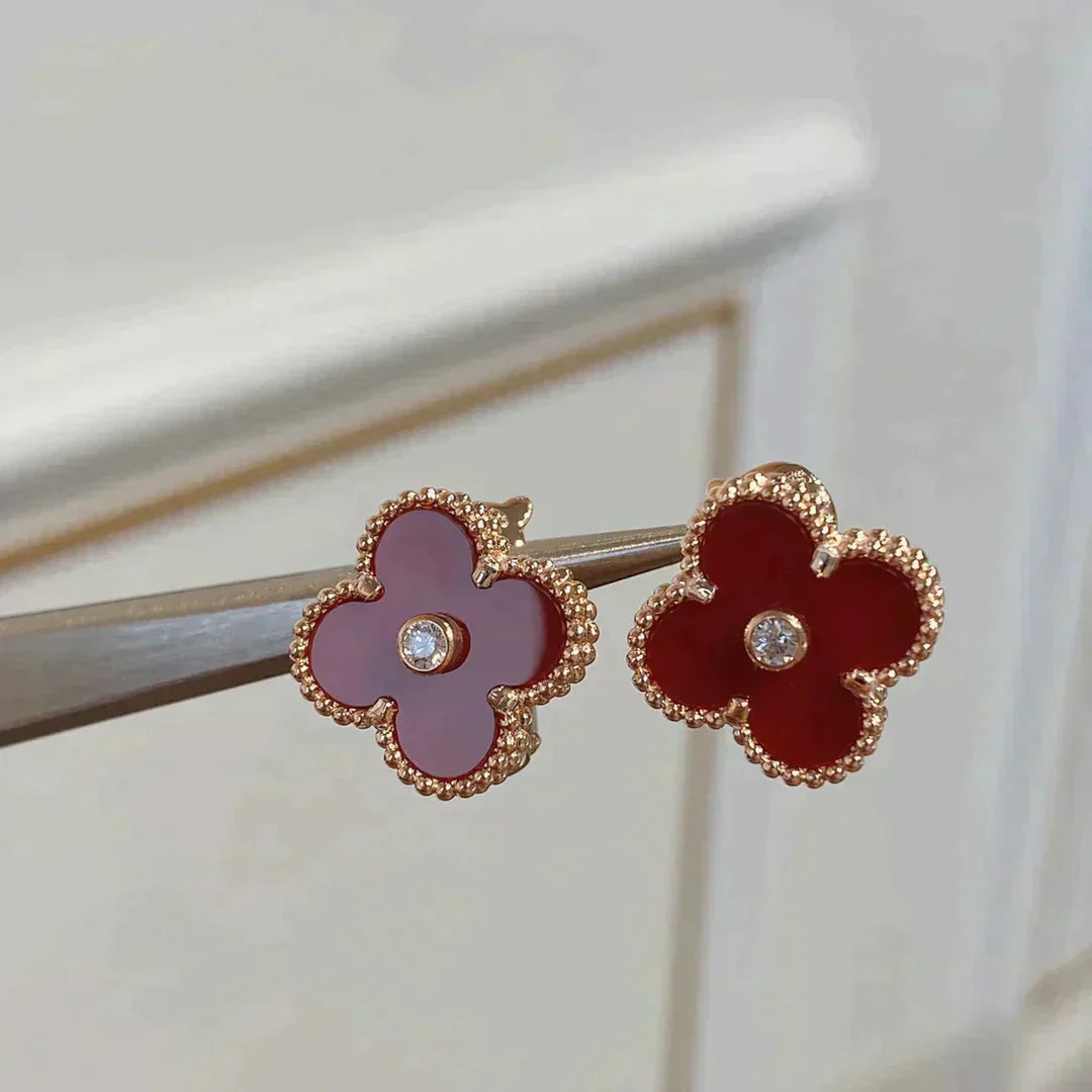 [Basjewels]CLOVER MEDIUM 1 MOTIFS CARNELIAN  DIAMOND earrings