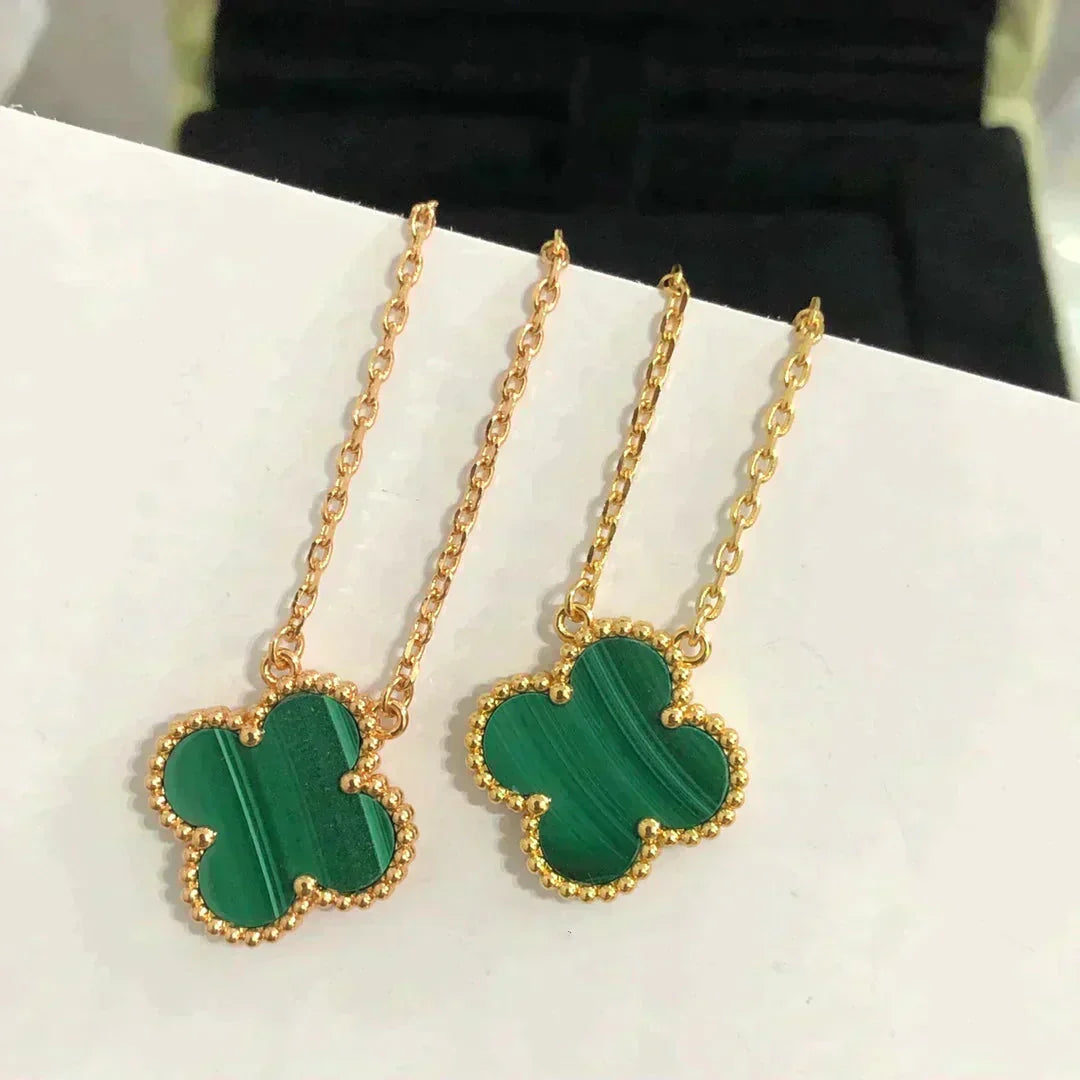 [Basjewels]CLOVER 15MM MALACHITE SINGLE FLOWER  NECKLACE