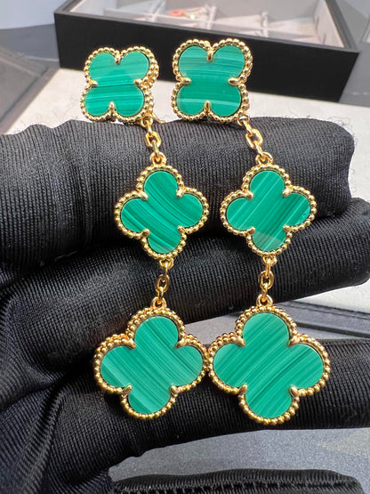 [Basjewels]CLOVER MALACHITE 3 MOTIFS GOLD