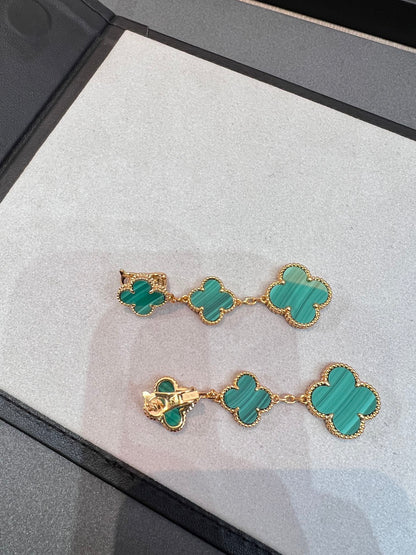 [Basjewels]CLOVER MALACHITE 3 MOTIFS GOLD