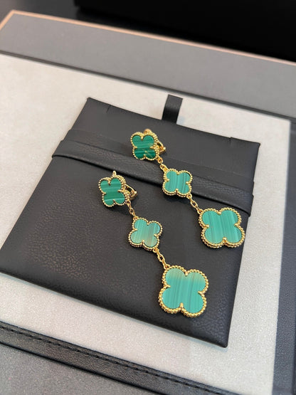 [Basjewels]CLOVER MALACHITE 3 MOTIFS GOLD