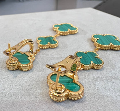 [Basjewels]CLOVER MALACHITE 3 MOTIFS GOLD