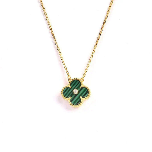 [Basjewels]CLOVER 15MM DIAMOND TURQUOISE NECKLACE