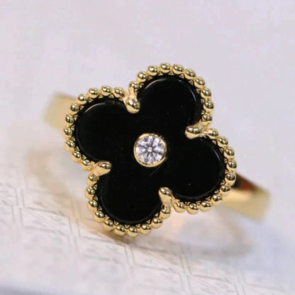 [Basjewels]CLOVER ONYX RING GOLD DIAMOND