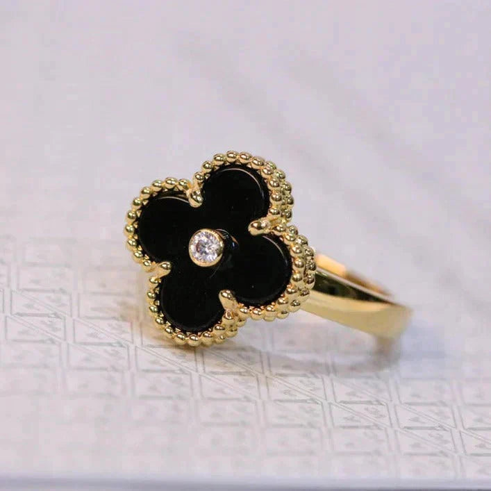 [Basjewels]CLOVER ONYX RING GOLD DIAMOND