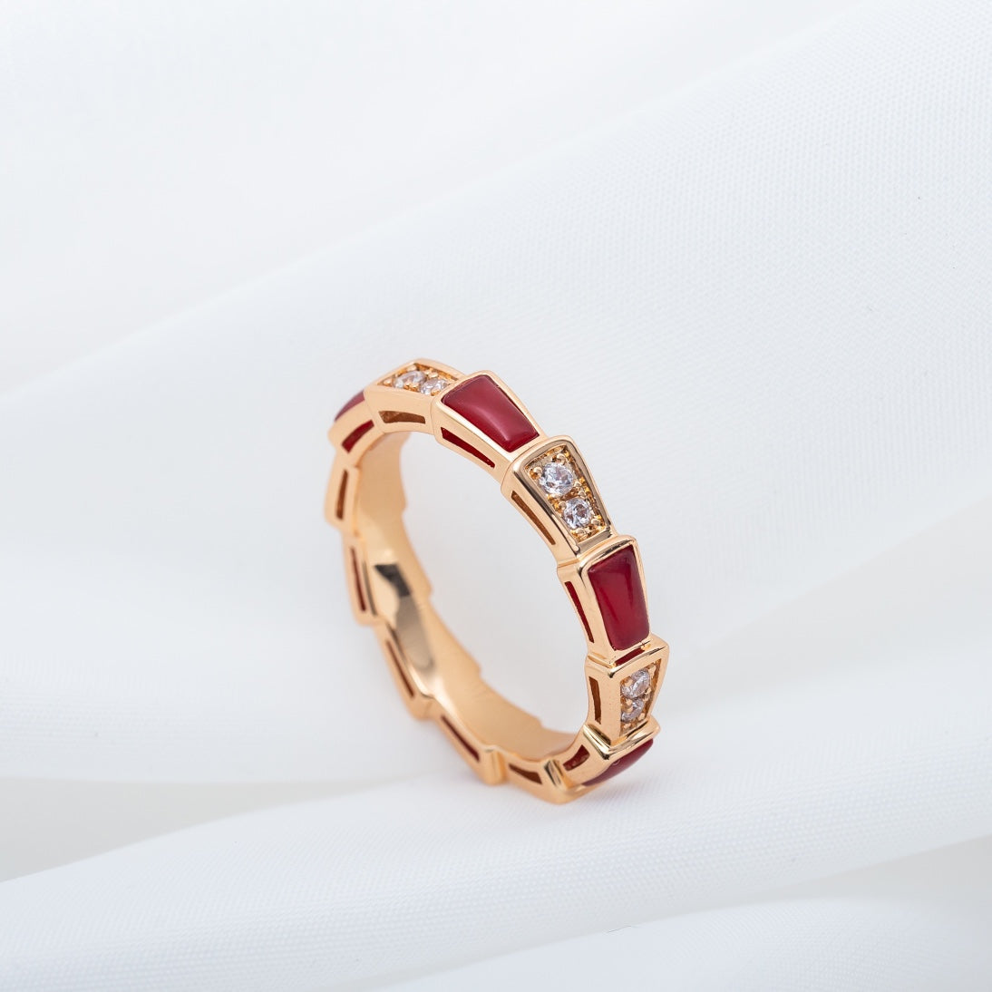 [Basjewels]SERPENTI RING PINK GOLD CARNELIAN DIAMOND 3MM