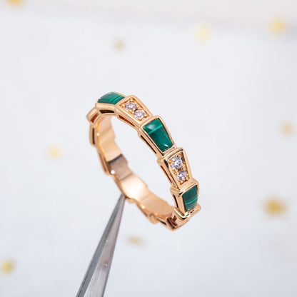 [Basjewels]SERPENTI RING PINK GOLD MALACHITE DIAMOND 3MM