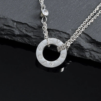 [Basjewels]LOVE NECKLACE 16MM 2 DIAMONDS