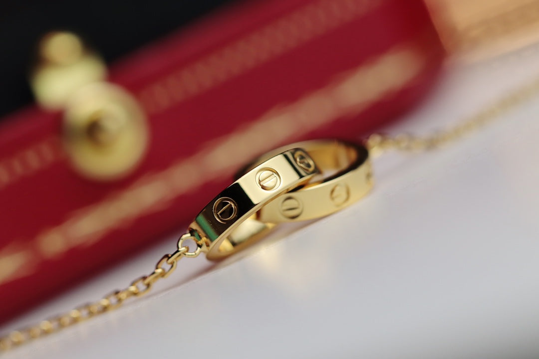 [Basjewels]LOVE NECKLACE DOUBLE RING GOLD