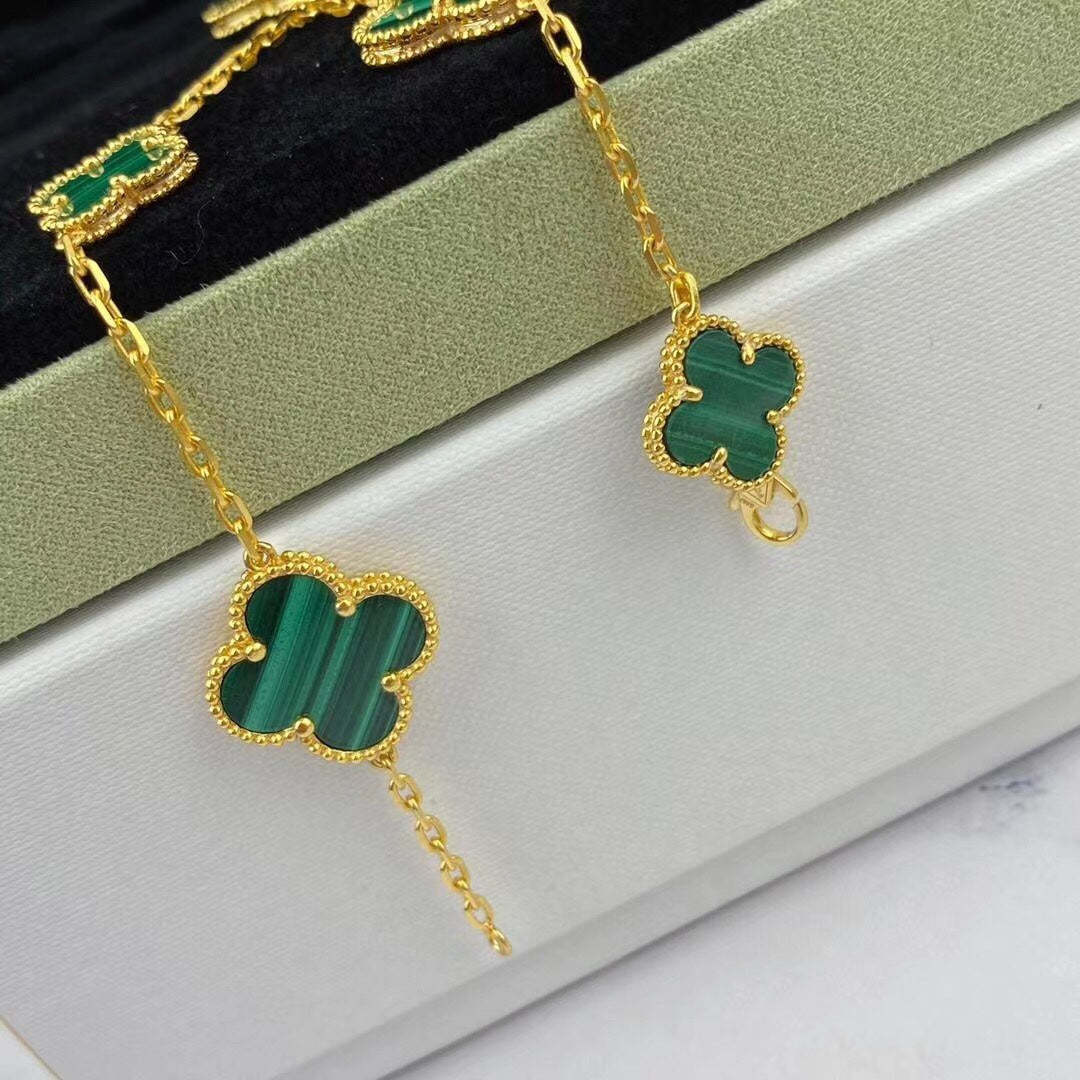 [Basjewels]MAGIC CLOVER MALACHITE GOLD BRACELET 5 MOTIFS