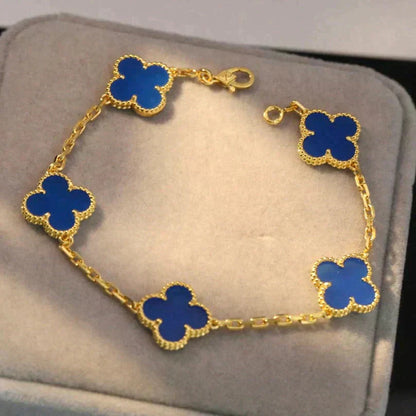 [Basjewels]CLOVER 5 MOTIFS BLUE AGATE BRACELET