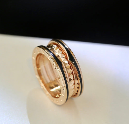 [Basjewels]ZERO 1 PINK GOLD BLACK CERAMIC RING