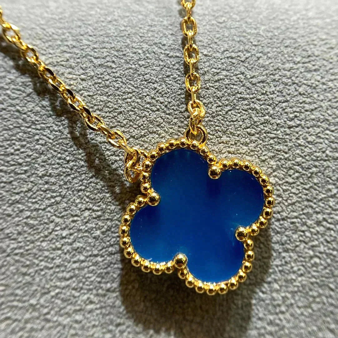 [Basjewels]CLOVER 15MM BLUE AGATE NECKLACE