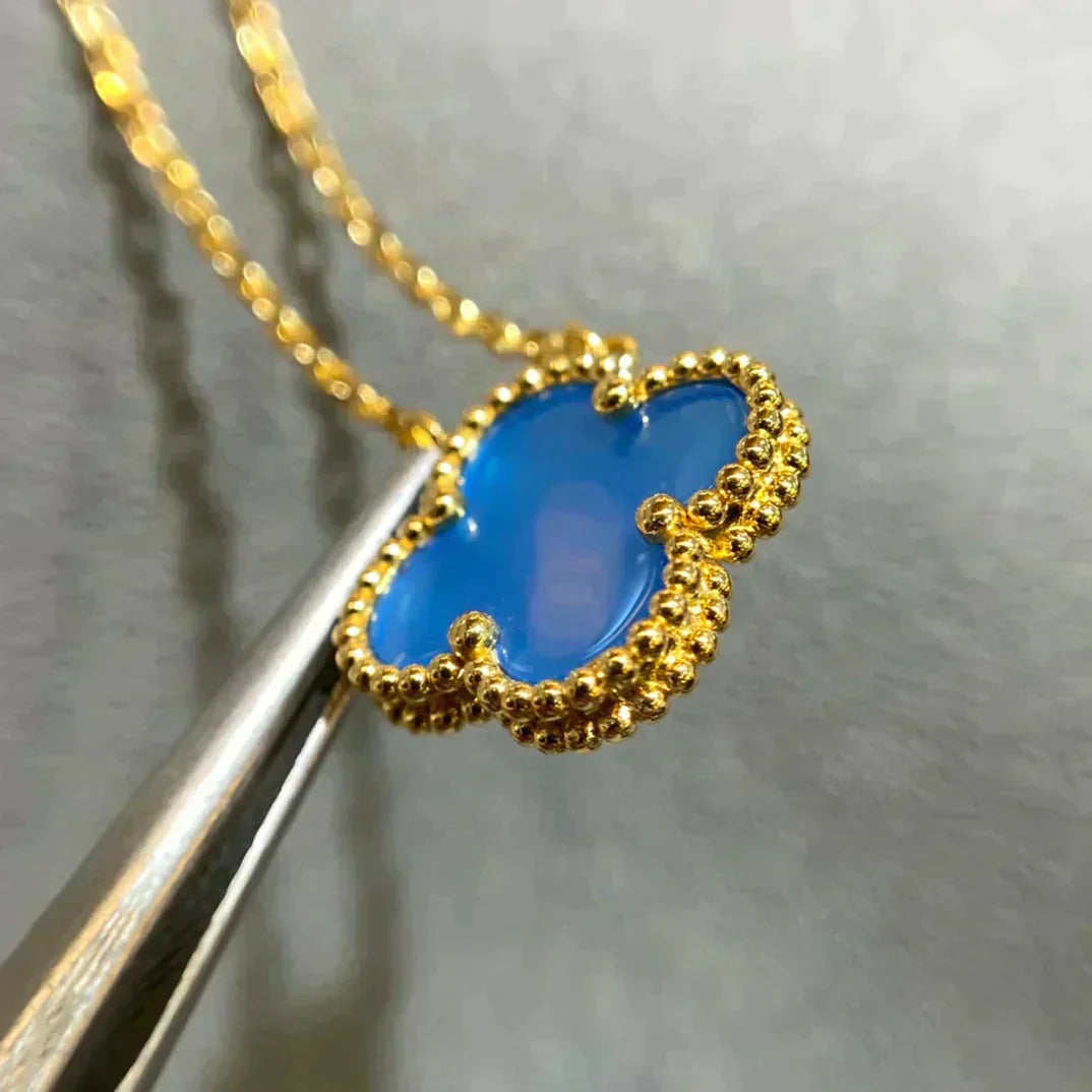 [Basjewels]CLOVER 15MM BLUE AGATE NECKLACE