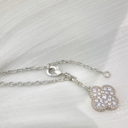 [Basjewels]CLOVER 5 MOTIFS SILVER DIAMONDS NECKLACE