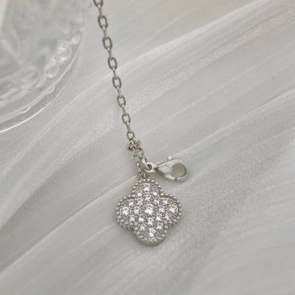 [Basjewels]CLOVER 5 MOTIFS SILVER DIAMONDS NECKLACE