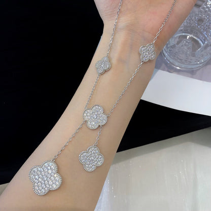 [Basjewels]CLOVER 5 MOTIFS SILVER DIAMONDS NECKLACE