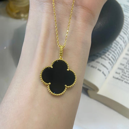 [Basjewels]CLOVER 25MM NECKLACE GOLD ONYX