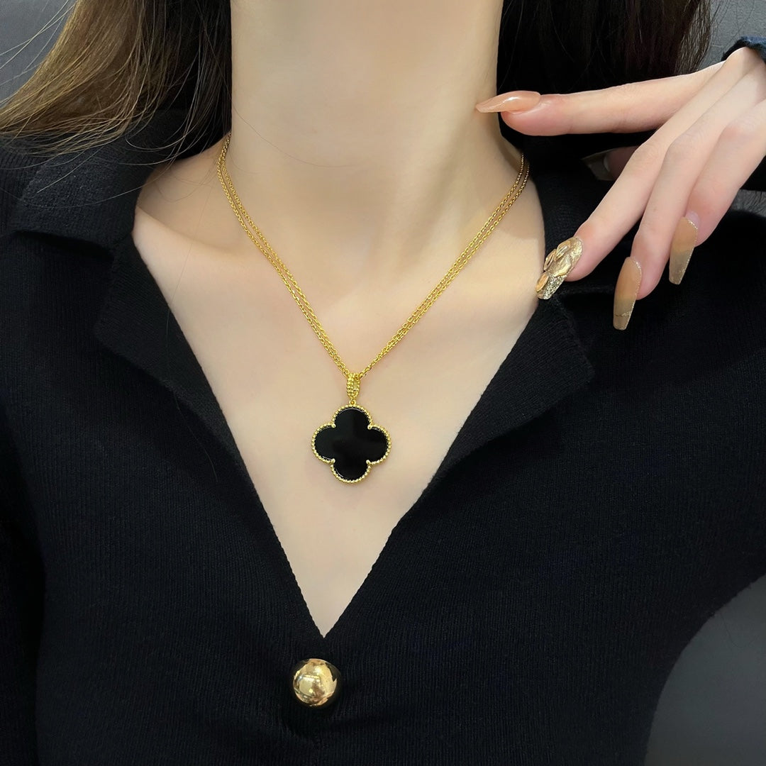 [Basjewels]CLOVER 25MM NECKLACE GOLD ONYX