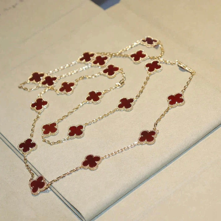 [Basjewels]CLOVER 20 MOTIFS CARNELIAN NECKLACE