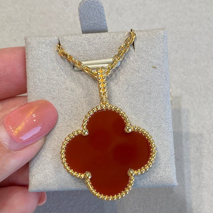 [Basjewels]CLOVER 25MM NECKLACE GOLD CARNELIAN