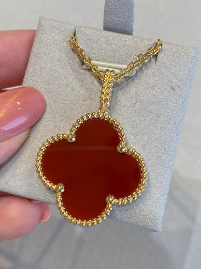 [Basjewels]CLOVER 25MM NECKLACE GOLD CARNELIAN