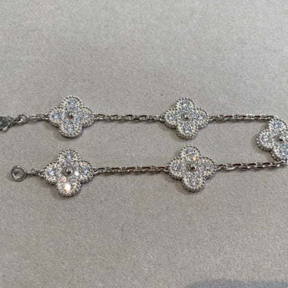 [Basjewels]CLOVER 5 MOTIFS  DIAMOND BRACELET SILVER