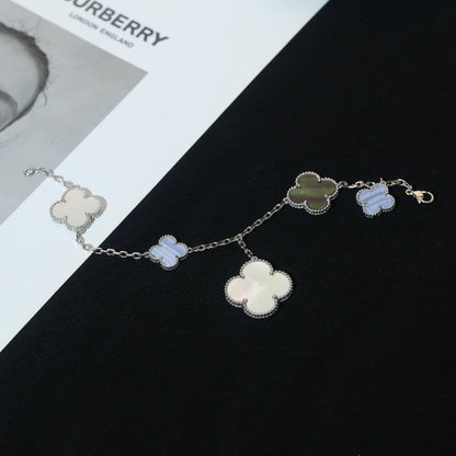 [Basjewels]CLOVER BRACELET 5 MOTIFS MOP CHALCEDONY SILVER