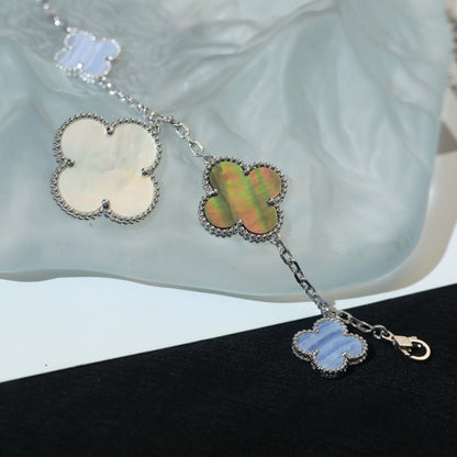 [Basjewels]CLOVER BRACELET 5 MOTIFS MOP CHALCEDONY SILVER