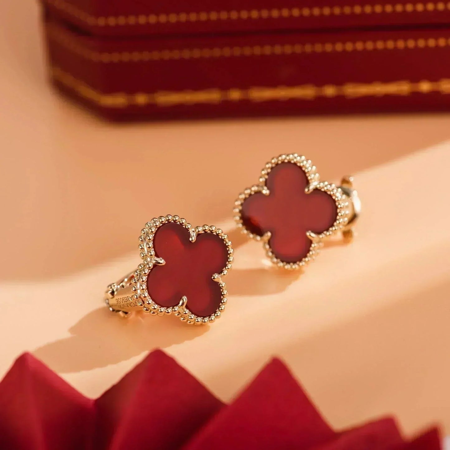 [Basjewels]CLOVER MEDIUM 1 MOTIFS CARNELIAN  EARRINGS